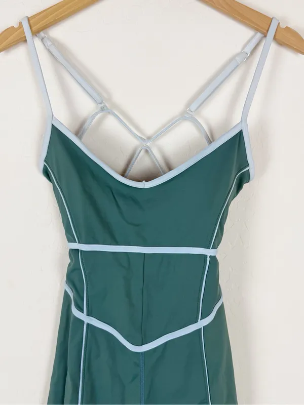YLLW The Label Breathe Onesie Romper Teal Green White Contrast Trim - Image 5