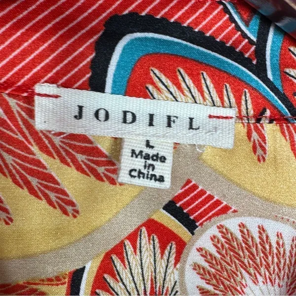 Jodifl Boho‎ Printed Satin Button Up Blouse Shirt Orange Multi Large - Image 10
