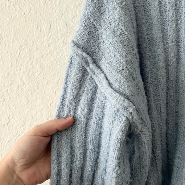 American Eagle Oversized Slouchy Ribbed Knit Soft Cowl Neck Light Blue Sweater - Image 7