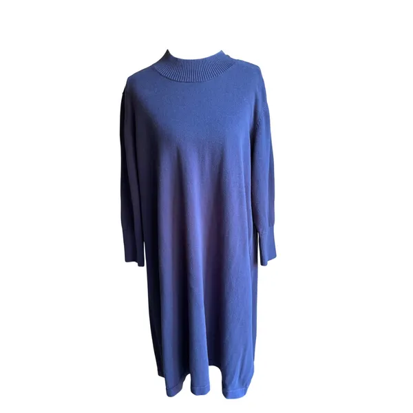 Preppy Navy Cotton Sweater Dress XL Gold Button Shoulder Haley & The Hound - Image 4