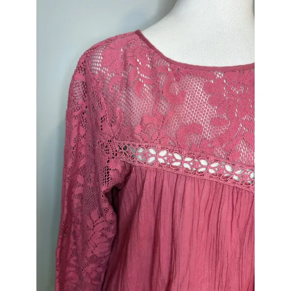 Free People FP One Golden Age Lace Long Sleeve Open Back Cotton Top Small - Image 2