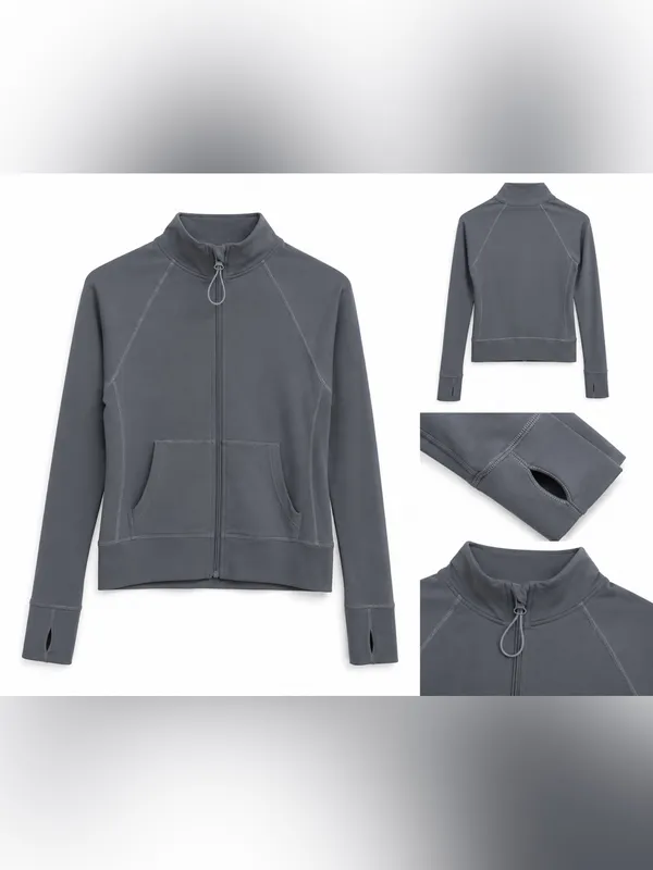 Threads 4 Thought Gray Zip Front Athletic Jacket XS Thumbhole Sleeves - Image 2