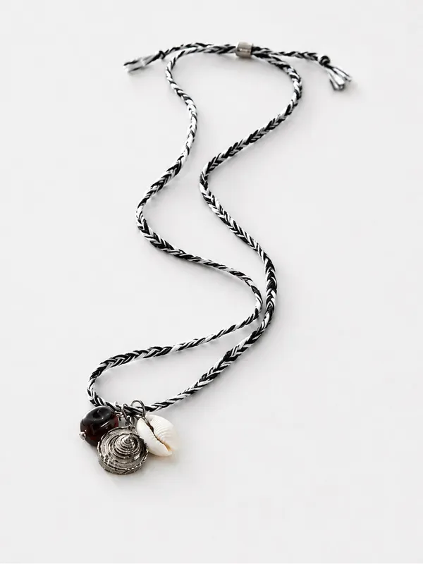 NEW Free People Ride Along Braided Strand Necklace Shell Black - Image 2