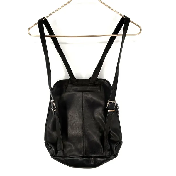 Perlina Black Leather Backpack Purse Women's Shoulder Bag Genuine Leather - Image 2