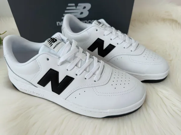New Balance BB80 Low-Top Leather Sneakers, White/Black, Size 10.5/EU 42.5 - Image 2