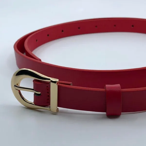 Women's Red Faux Leather Belt w/ Gold Buckle, Fits 34"-43" Inches, X7G9A230-6 - Image 2