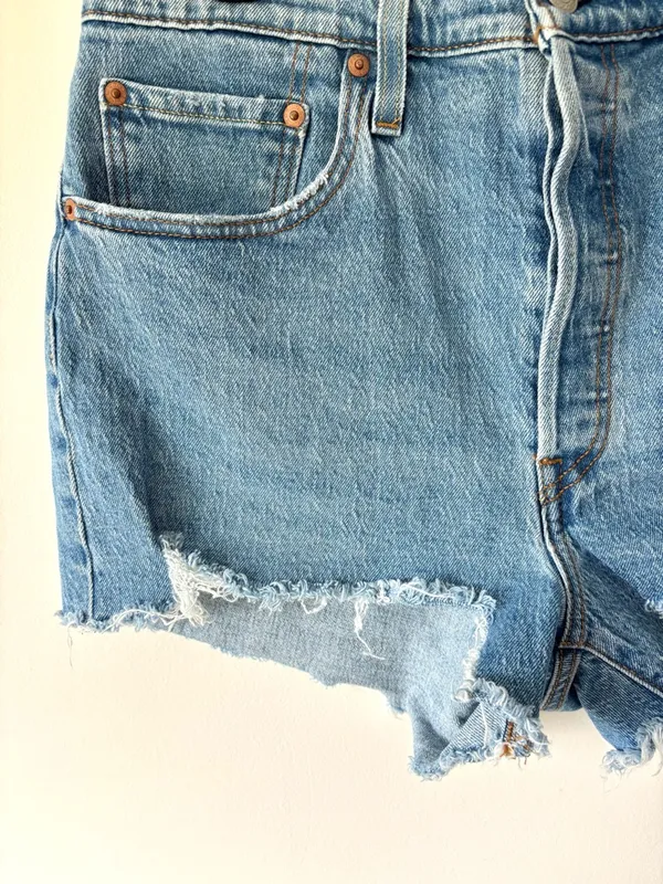 Levi’s 501 Jean Shorts Light Wash Denim Button Fly Distressed High Waist - Image 3