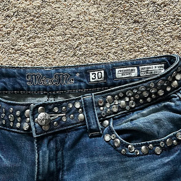 Miss Me Sexy Gems Sand Washed Blue Denim Skinny Jeans Pants **Size 30** 🔥🔥 - Image 5