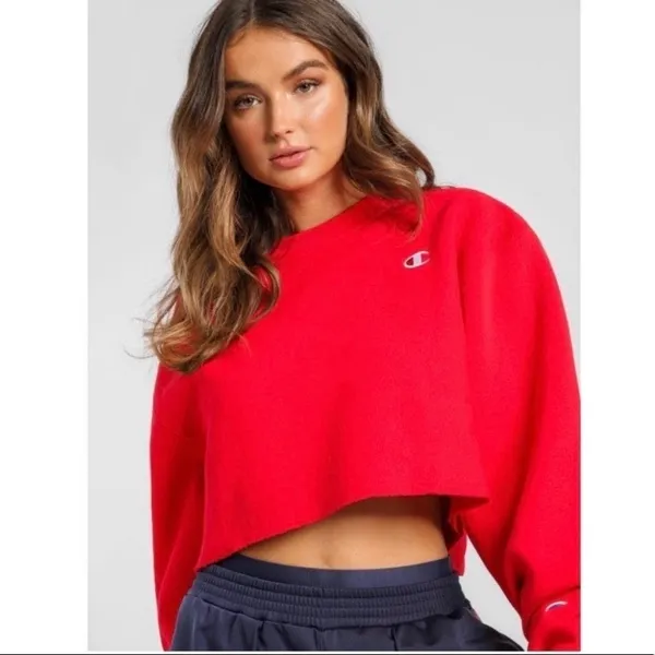 Champion Reverse Weave Red Cropped Sweatshirt‎ WL827 Small - Image 2