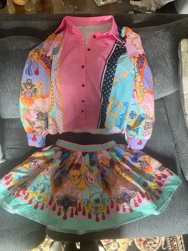 Floral paisley button down blouse skirt set Multiple - Image 3