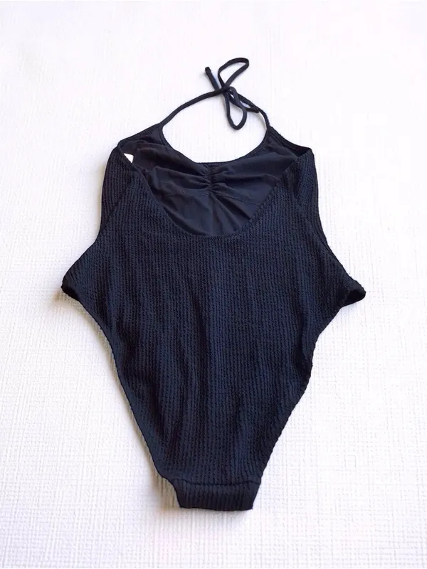 Aerie Ribbed Halter One Piece Swimsuit Cheekiest Black Size M NWT - Image 3