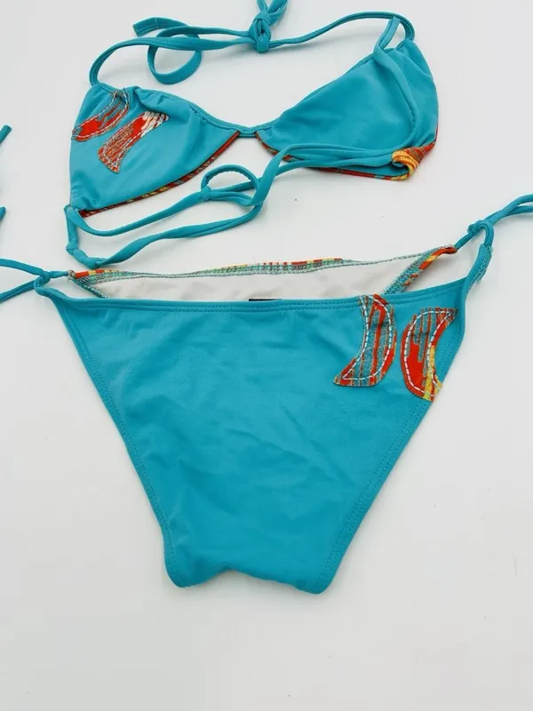 Hurley Teal Orange Bikini Size Small Halter Tie Swimwear Two Piece - Image 10