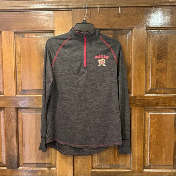 Colosseum Maryland Terrapins Women’s Large 1/4 Zip‎ Pullover Gray Red Heathered - Image 2