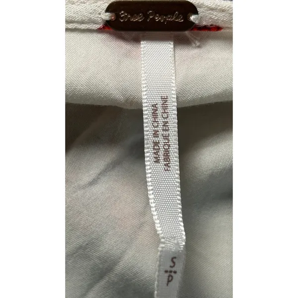 Free‎ People Maxi Dress So Sweetly S Ivory Red Floral Smocked Boho Long Sleeve - Image 6