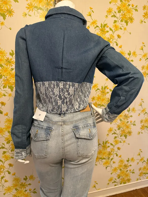 En Crême Long sleeve Cropped Button-Front Shirt - denim Blue size M - Image 8