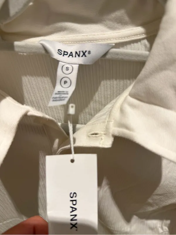SPANX Women’s Cream Ribbed Polo Shirt - Image 2