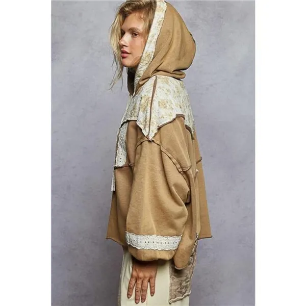 POL Drawstring French Terry Hoodie with Gauze Print‎ Patch - Image 4