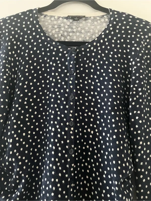 Ann Taylor Silk Cashmere Navy Blue Polka Dot Button Up Cardigan Small Teacher - Image 3