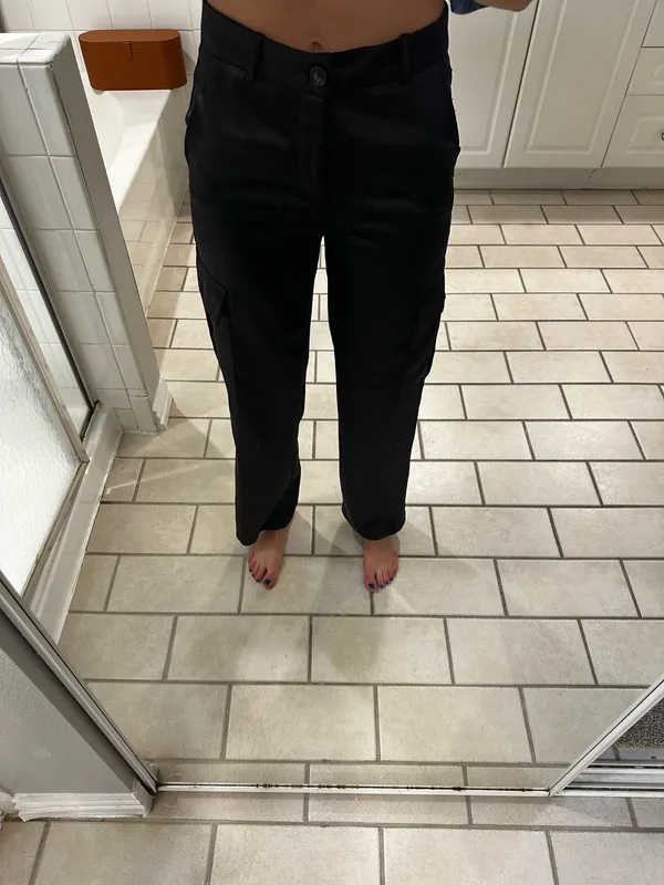 ZARA Satin Cargo Pants Black - Image 9