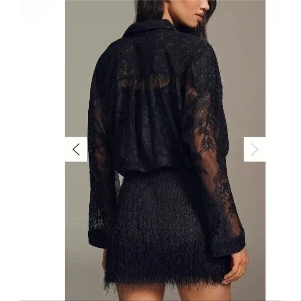 Anthropologie Maeve Fringe Twofer Dress Black Sz M NEW Elegant Classic Party - Image 4