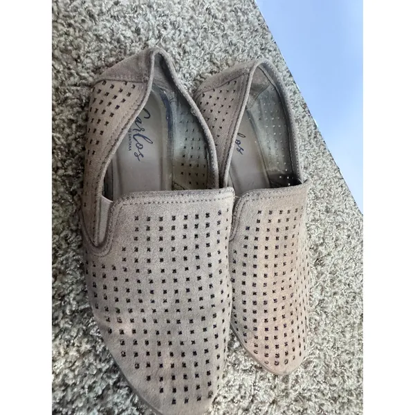 Carlos Santana Beige Suede Laser Cut Perforated Slip On Loafers Flats - Image 2