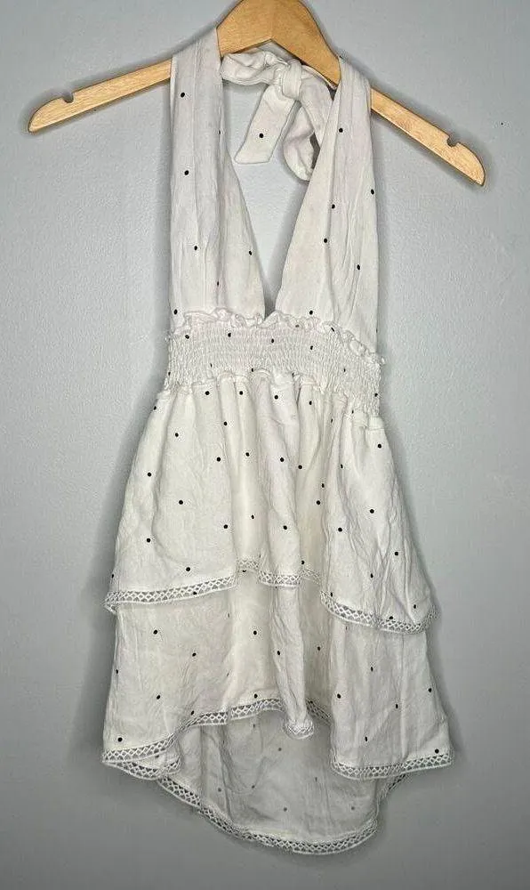 Superdown Women's Emilia Ruffle Halter Mini Dress White + Black Polka Dot Size M - Image 2