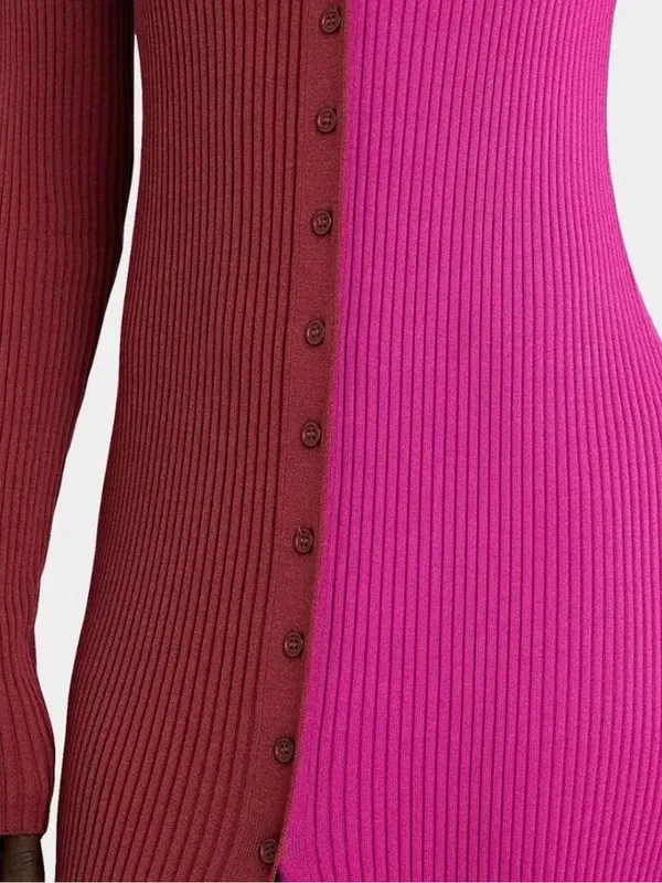 STAUD Shoko Colorblock Ribbed Knit Sweater Dress Fuchsia Bordeaux Midi Size S - Image 12