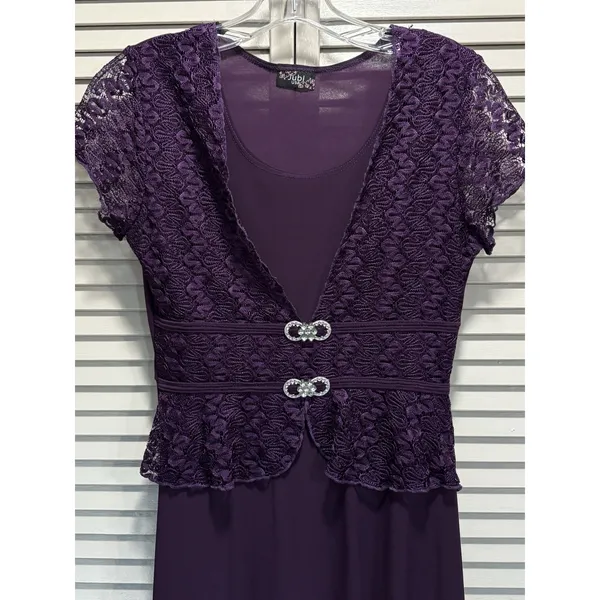 Jubi USA Purple Fit Flare Short Sleeve‎ Lace Top Dress Size Sm Scoop Rhinestone - Image 2