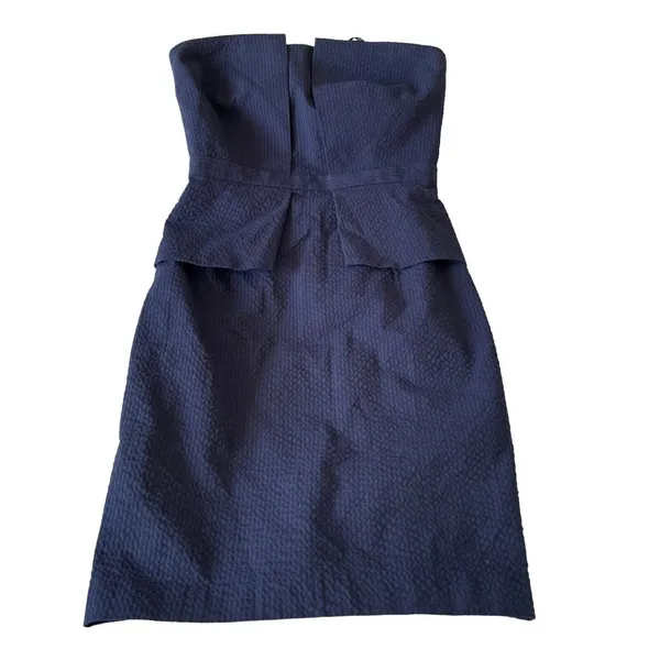 Banana Republic Womens Dress Size 2 Strapless Peplum Pucker Blue Mini Cocktail - Image 2