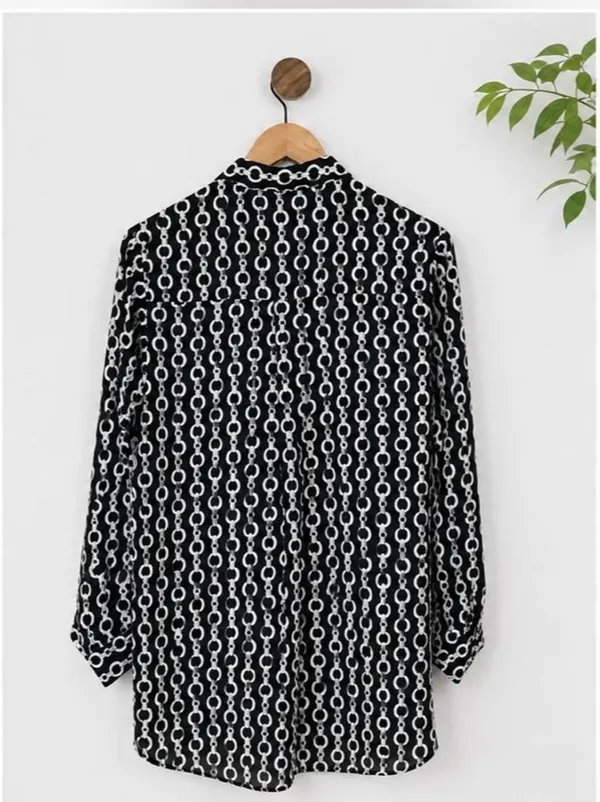 ✨ Zara Black & White Chain Print Button-Down Tunic / Shirt Dress (Size M) ✨ - Image 8