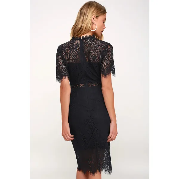 Lulus Remarkable Navy Blue Sheer Lace Short Sleeve Event Cocktail Mini Dress M - Image 2