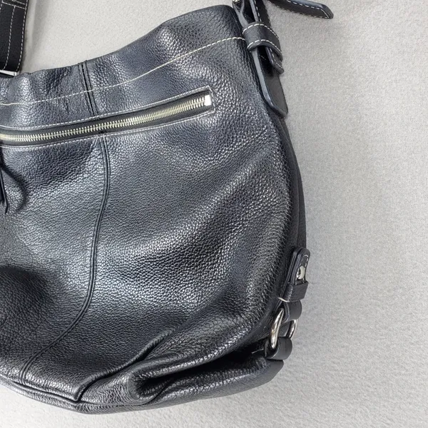 Coach Y2K Hobo Bag Black Pebbled Leather Silver Hardware F15064 Medium VTG - Image 4