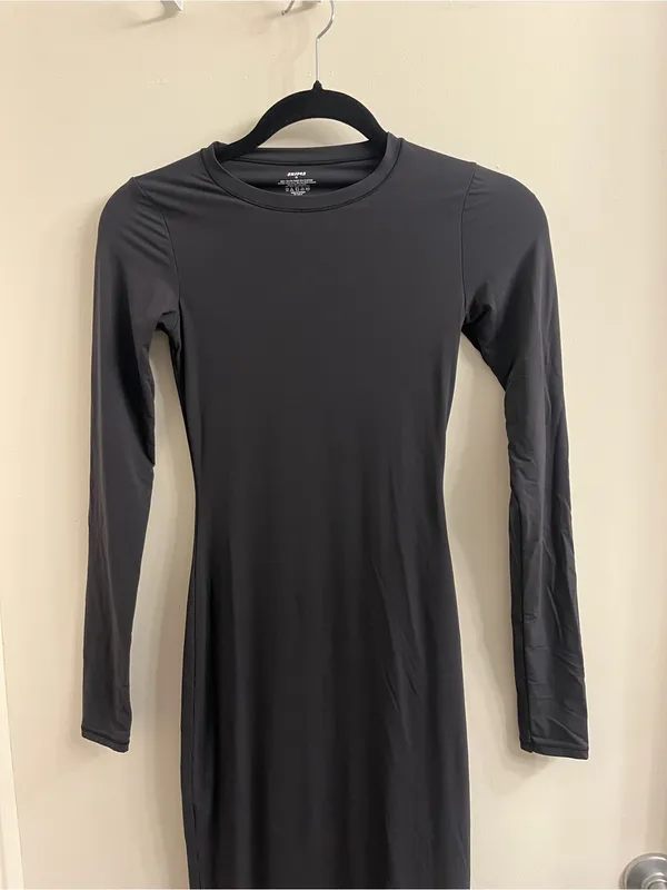 Skims Fits Everybody Crewneck Long Sleeve Maxi Dress Onyx Black Size XS - Image 5