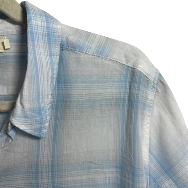 H&M Logg Women's Sz 12 Button Down Plaid Shirt Collared Long Sleeve Blue White - Image 4