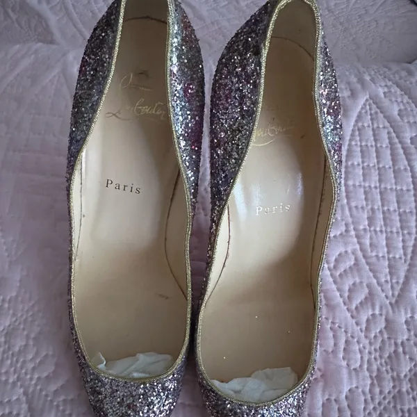 Christian Louboutin Glitter Pointed Pumps with Gold Trim - Image 4