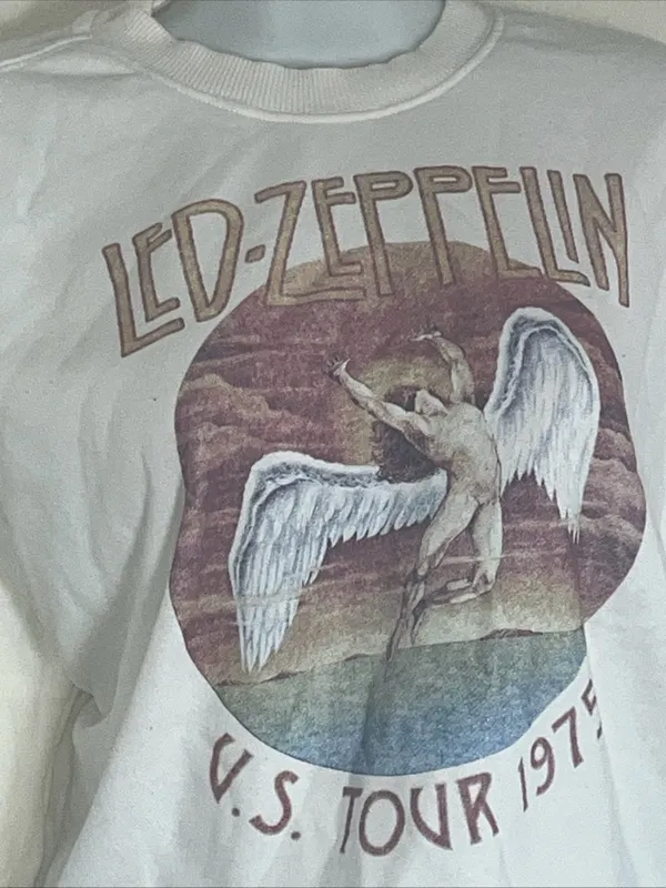 Led Zeppelin White Graphic Cropped Sweatshirt Size M - Image 3