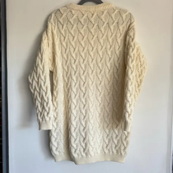 Vintage‎ Italian Cable Knit Tunic Sweater with Pockets Cream Wool Size M - Image 6
