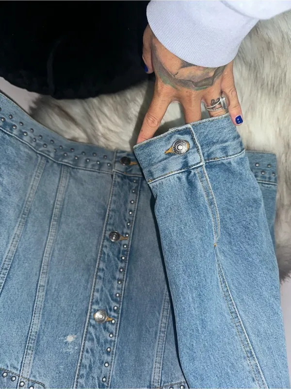 Free People Studded Denim Trucker Jacket $148 MSRP - Image 12