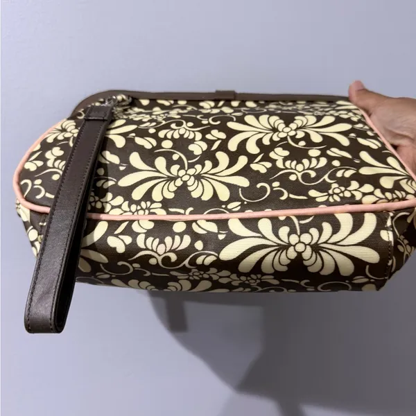 Petunia Pickle Bottom‎ Floral Pink And Brown Cross Town Clutch Wristlet & Pad G - Image 4