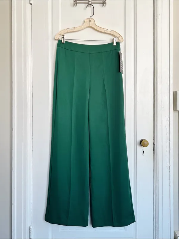 Tuckernuck • Erin Pants wide leg Deep Green dark trouser flat front satin twill - Image 2