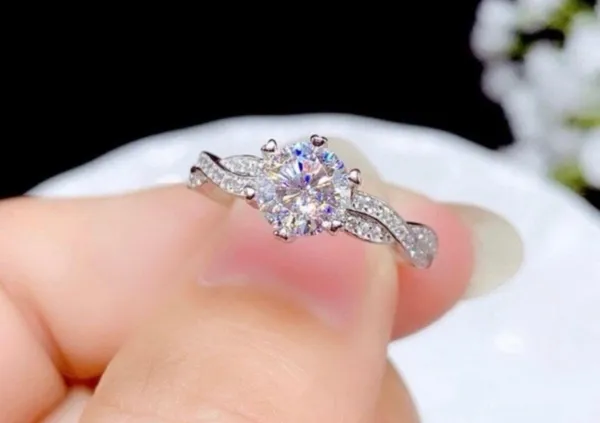 18K White Gold Plated Adjustable 1 CT CZ Diamond Wedding Ring for Women - Image 5