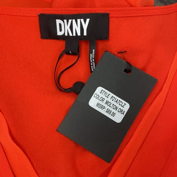DKNY Orange V Neck Short Sleeve Blouse Top NEW L - Image 4