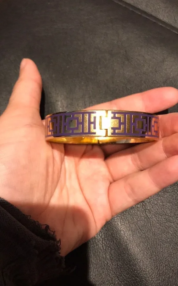 Coach Vintage Enamel Bangle Geometric Cube Square Print secure closure Cuff Bracelet Gold .5 wide band jewelry retro preppy minimalist - Image 4