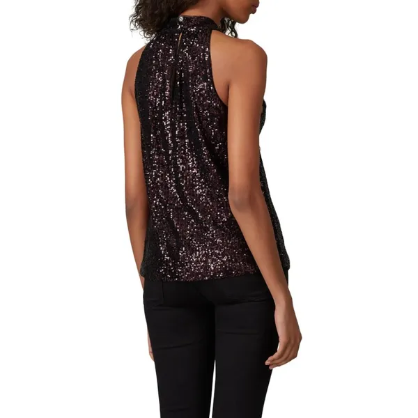 Parker Dallas Sleeveless Twist Halter Lined Burgundy Sequined Top Size Medium - Image 5