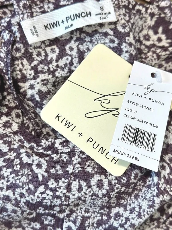 Kiwi + Punch Boho Floral Babydoll Mini Dress Lace Up Back Misty Plum Small NWT - Image 6