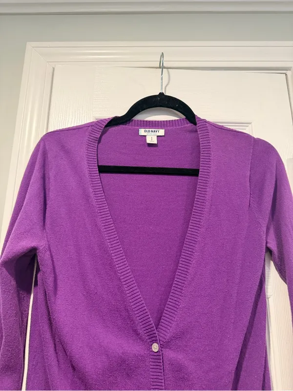 Old Navy Size S Purple Magenta V-Neck Button Front Knit Cardigan 100% Cotton - Image 2