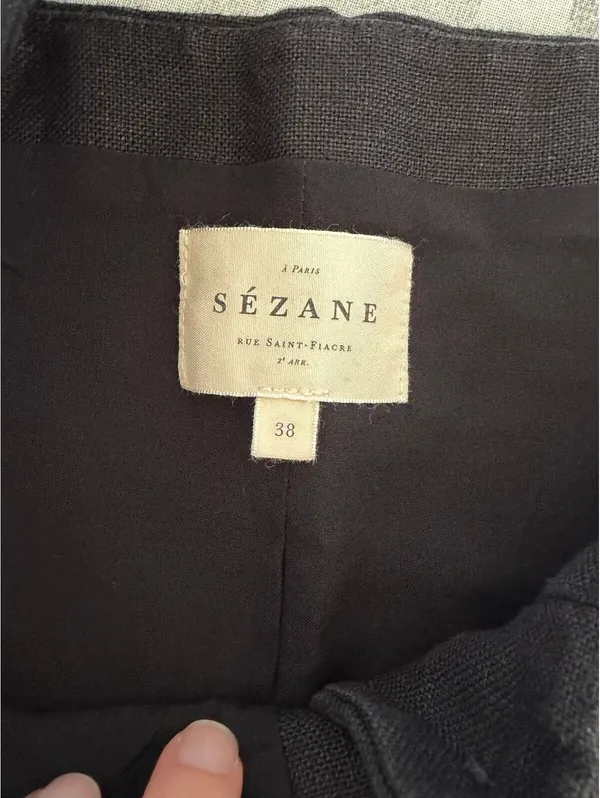 Sézane Zelinda Blouse Noir Linen Vest Size 38 US 6 Minimalist Neutral Coastal - Image 4