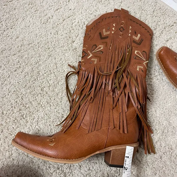 Brown Fringe Western Boots Size 9 - Image 7