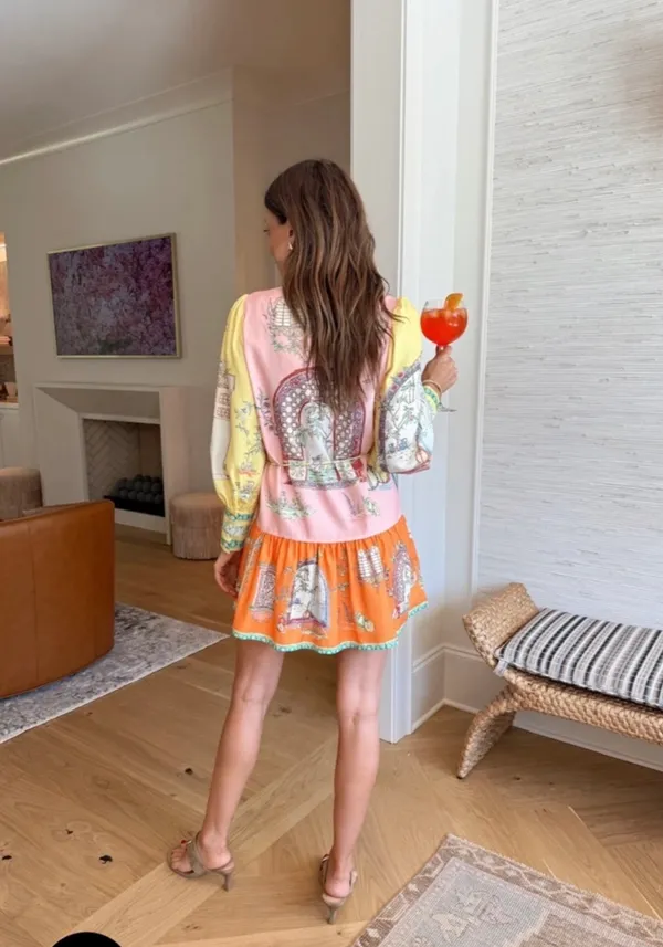 Vestique Vibrant Multicolor Printed Long Sleeve Mini Italian Villa Dress ✨ - Image 2