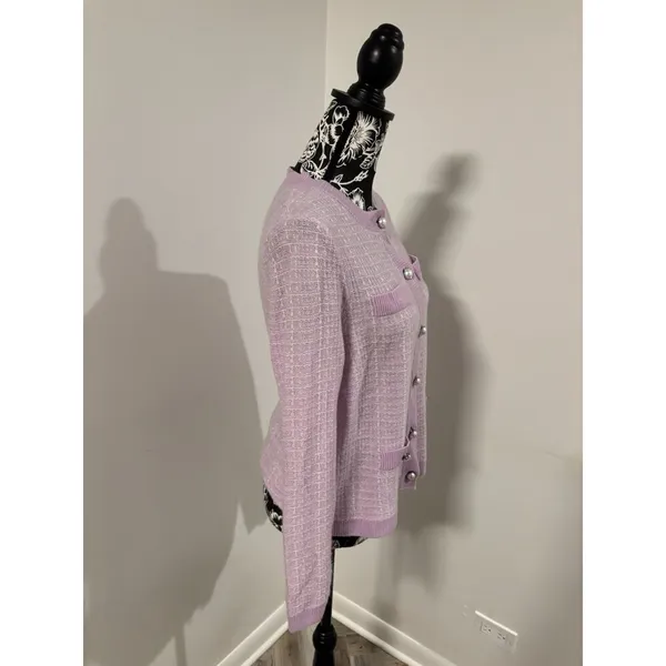 BLOOMINGDALES Purple Pink Pearl Buttons 2-Ply Cashmere Jacket Cardigan Medium - Image 3